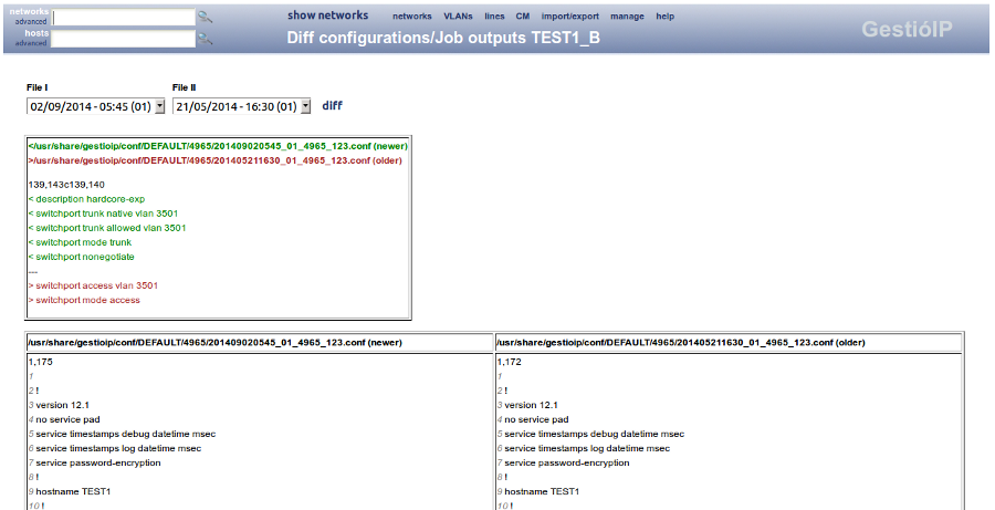 Diff configurations