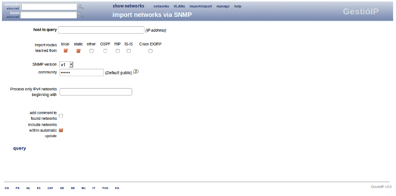 IP address management - import via SNMP