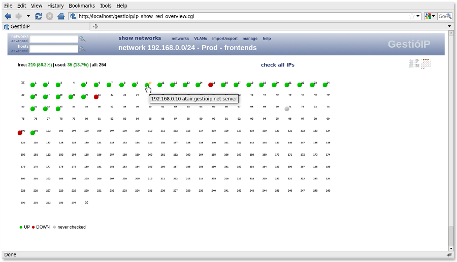 IP address management - host status view